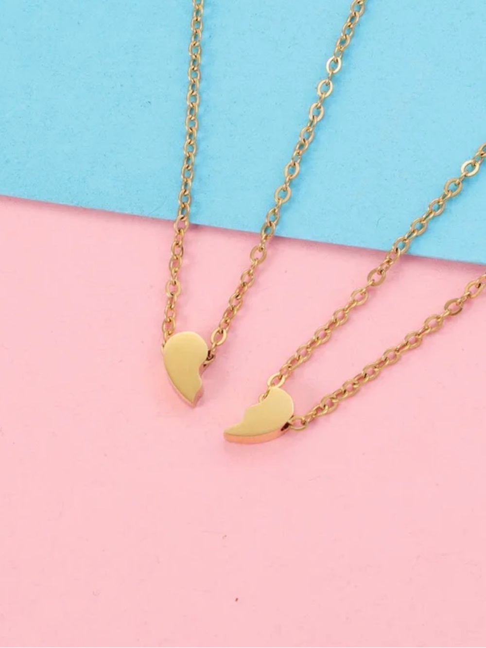 Gold Split Heart Best Friend Charm Necklace Set | Ion Plated Stainless Steel